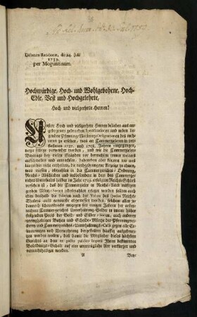 1-15, Hochwürdige, Hoch- und Wohlgebohrne, Hoch-Edle, Vest und Hochgelehrte, Hoch und vielgeehrte Herren!