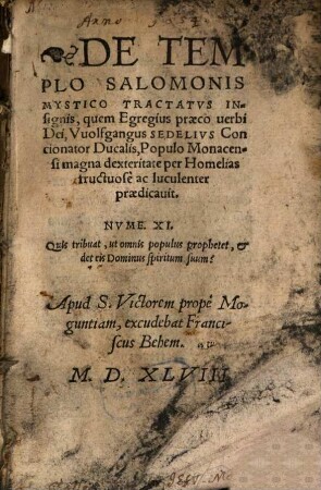 De Templo Salomonis Mystico Tractatvs Insignis : Nvme. XI. ; quis tribuat, ut omnis populos prophetet, et det eis Dominus spiritum suum?