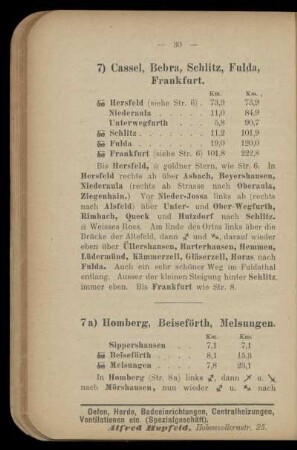 7) Cassel, Bebra, Schlitz, Fulda, Frankfurt