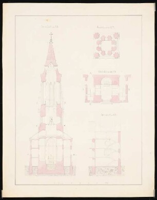 Stadtpfarrkirche St. Maria, Bunzlau Turm: Schnitte, Grundriss