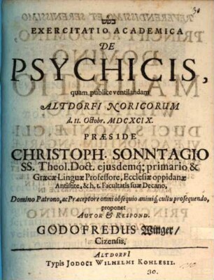 Exercitatio Academica De Psychicis