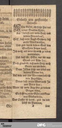 Gebeth um geistreiche Andacht.