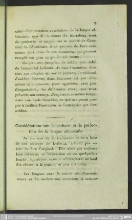 Considérations sur la culture et la perfectio de la langue allemande