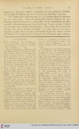 Literatur / Personalien / Sammlungen / Ausstellungen / Forschungen / Funde / Denkmalpflege / Briefe an die Redaktion