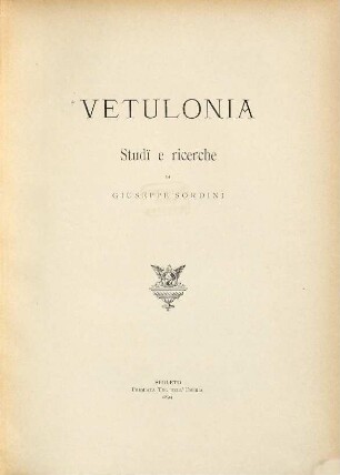 Vetulonia : studi e ricerche