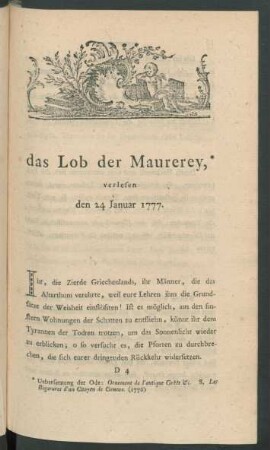 das Lob der Maurerey, ...