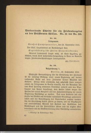 Vorbereitende Schritte für ein Friedensangebot an den Präsidenten Wilson