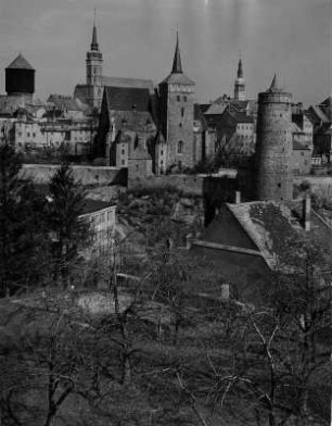 Bautzen. Stadtansicht mit Alter Wasserkunst, Michaeliskirche und Dom