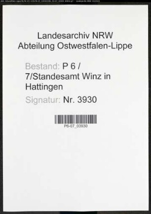 Sterberegister Standesamt Winz in Hattingen