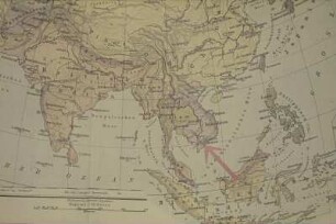 Kartenmaterial für Diavorträge. Reproduktion aus einem Atlas. Indien und Südostasien