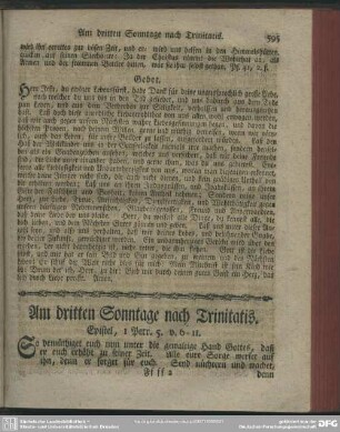 Am dritten Sonntage nach Trinitatis. Epistel, 1 Petr 5. v. 6-11