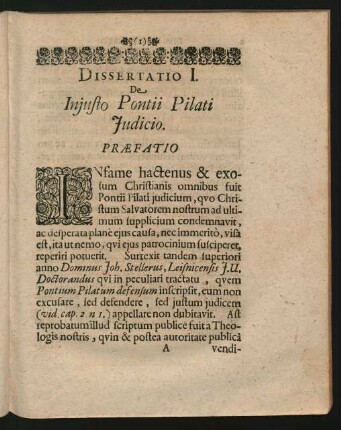 Dissertatio I. De Iniusto Pontii Pilati Iudicio.