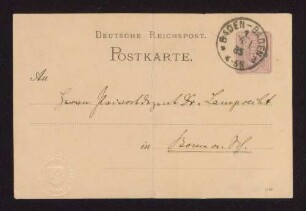 Postkarte an Privatdozent Dr. Lamprecht in Bonn