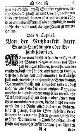 Das II. Capitel. Von der Nutzbarkeit derer Staats-Handlungen oder Gesandtschafften.