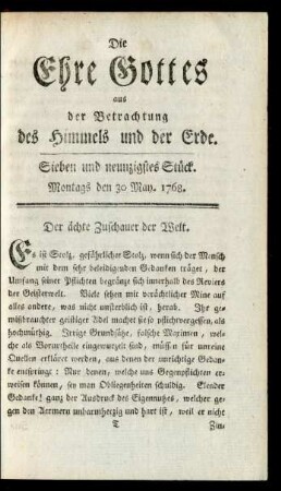 Sieben und neunzigstes Stück. Montags den 30 May. 1768