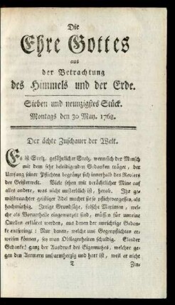 Sieben und neunzigstes Stück. Montags den 30 May. 1768