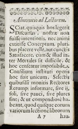 Admonitio ad Lectorem.