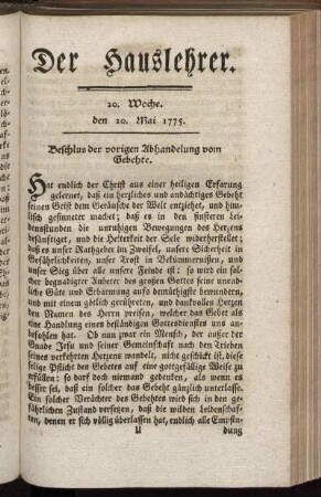 20. Woche, d. 20. May 1775