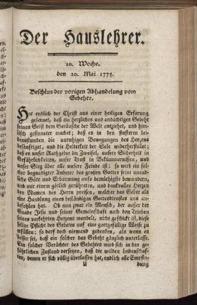 20. Woche, d. 20. May 1775