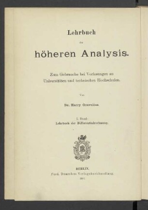 Bd. 1: Lehrbuch der Differentialrechnung : zum Gebrauche bei Vorlesungen an Universitäten und technischen Hochschulen
