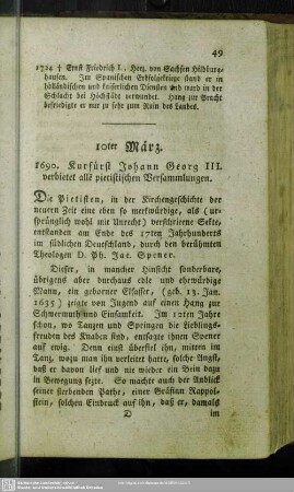 10ter März. 1690. Kurfürst Johann Georg III. verbietet alle pietistischen Versammlungen