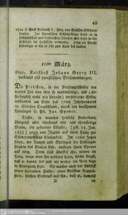 10ter März. 1690. Kurfürst Johann Georg III. verbietet alle pietistischen Versammlungen