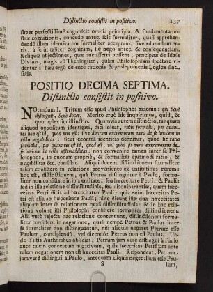 137-143, Positio Decima Septima. Distinctio consistit in positivo