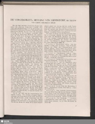 Die Vorgeschichtl. Siedlung Von Lüdersdorf, Kr. Teltow