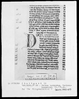 Petrus Lombardus, Commentarius in Psalmos — Initiale D, Folio 17verso