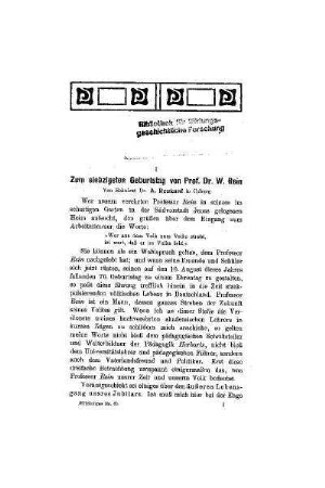 Zum siebzigsten Geburtstag von Prof. W. Rein