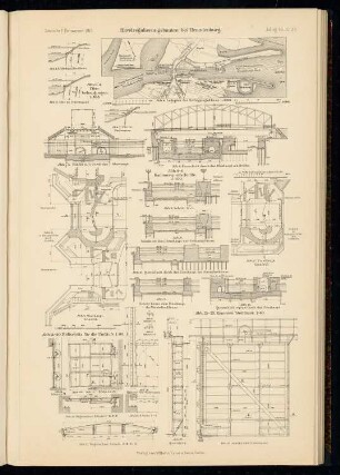 Havelregulierungsbauten bei Brandenburg: Lageplan, Schnitte, Details (aus: Atlas zur Zeitschrift für Bauwesen, hrsg. v. Ministerium der öffentlichen Arbeiten, Jg. 65, 1915)