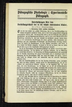 Untersuchungen über den Vorstellungsinhalt der in die Schule eintretenden Kinder