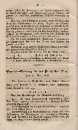 Gemeinde-Ordnung für den preußischen Staat. Vom 11. März 1850.