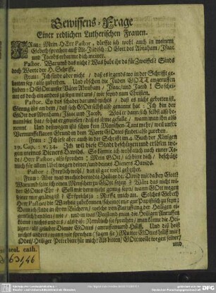 Gewissens-Frage einer redlichen lutherischen Frauen
