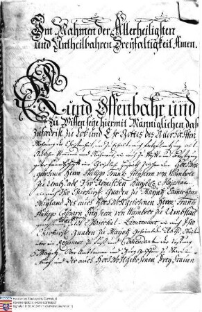 Ehevertrag zwischen Freiherr Wambold, Sohn weiland Franz Philipp Caspar Wambold und Marie Charlotte Wambold geb. v. Hutten Stolzenberg, und Maria ...