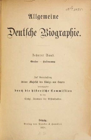 Allgemeine deutsche Biographie. 10, Gruber - Hassencamp