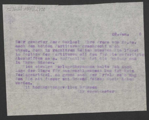 Brief an Bernhard Sekles : 28.01.1918