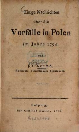Einige Nachrichten über die Vorfälle in Polen im Jahre 1794
