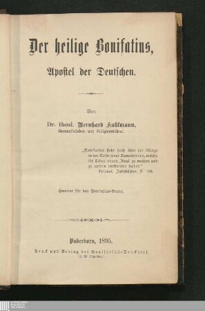 Der heilige Bonifatius, Apostel der Deutschen