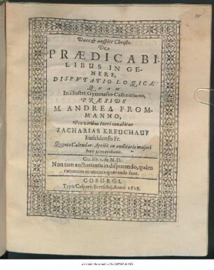 De Praedicabilibus In Genere, Disputatio Logica
