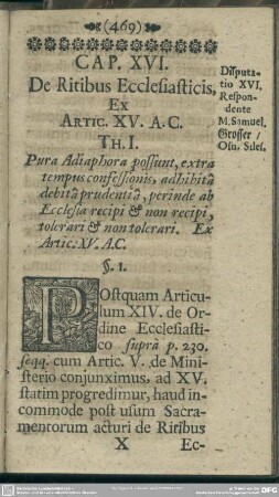 Cap. XVI. De Ritibus Ecclesiasticis, Ex Artic. XV. A.C.