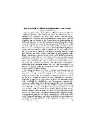 Die neue Schule und das Selbstbewußtsein des Kindes