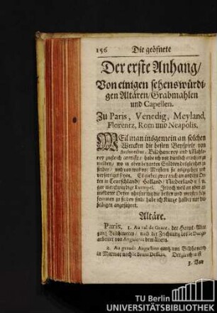 Der erste Anhang / Von einigen sehenswürdigen Altären / Grabmahlen und Capellen.