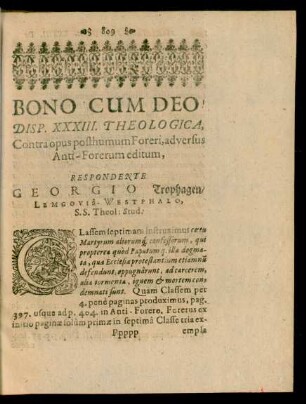 Disp. XXXIII. Theologica, ... Respondente Georgio Trophagen/ Lemgovia-Westphalo