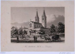 Die Franziskus-Xaverius-Kirche (Katholische Pfarrkirche, 1855 geweiht) an der Hauptstraße südlich des Albertplatzes in Dresden-Neustadt