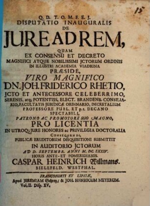Disp. inaug. de iure ad rem