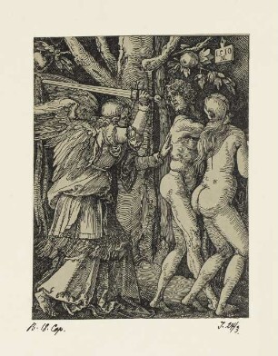 Vertreibung aus dem Paradies, aus: Carl August Deis, "Albrecht Dürers Kleine Passion getreu in Holz nachgeschnitten", Eichstätt 1868