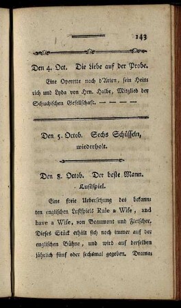 Den 4. Octob. Die Liebe auf der Probe.