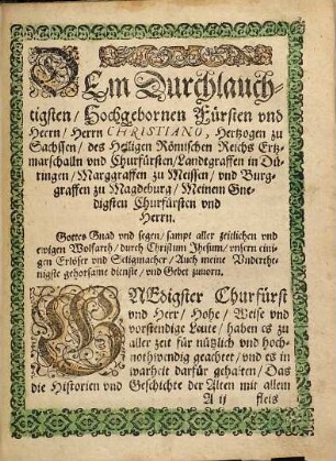 Warhafftige Abcontrafactur vnd Bildnis aller Großhertzogen, Chur vnd Fürsten, welche vom Jahr nach Christi geburt, 842. bis auff das jetzige 1586. Jahr, das Landt Sachssen, löblich vnd Christlich regiret haben : Sampt kurtzer erklerung jhres Lebens, aus glaubwirdigen Historien zusammen getragen, vnd kurtz in Deudsche Reimen bracht