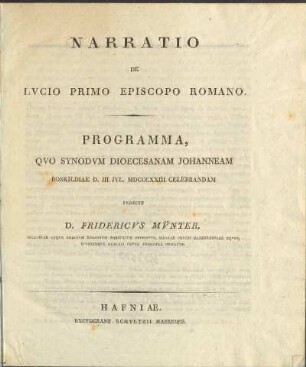 Narratio de Lvcio primo Episcopo Romano